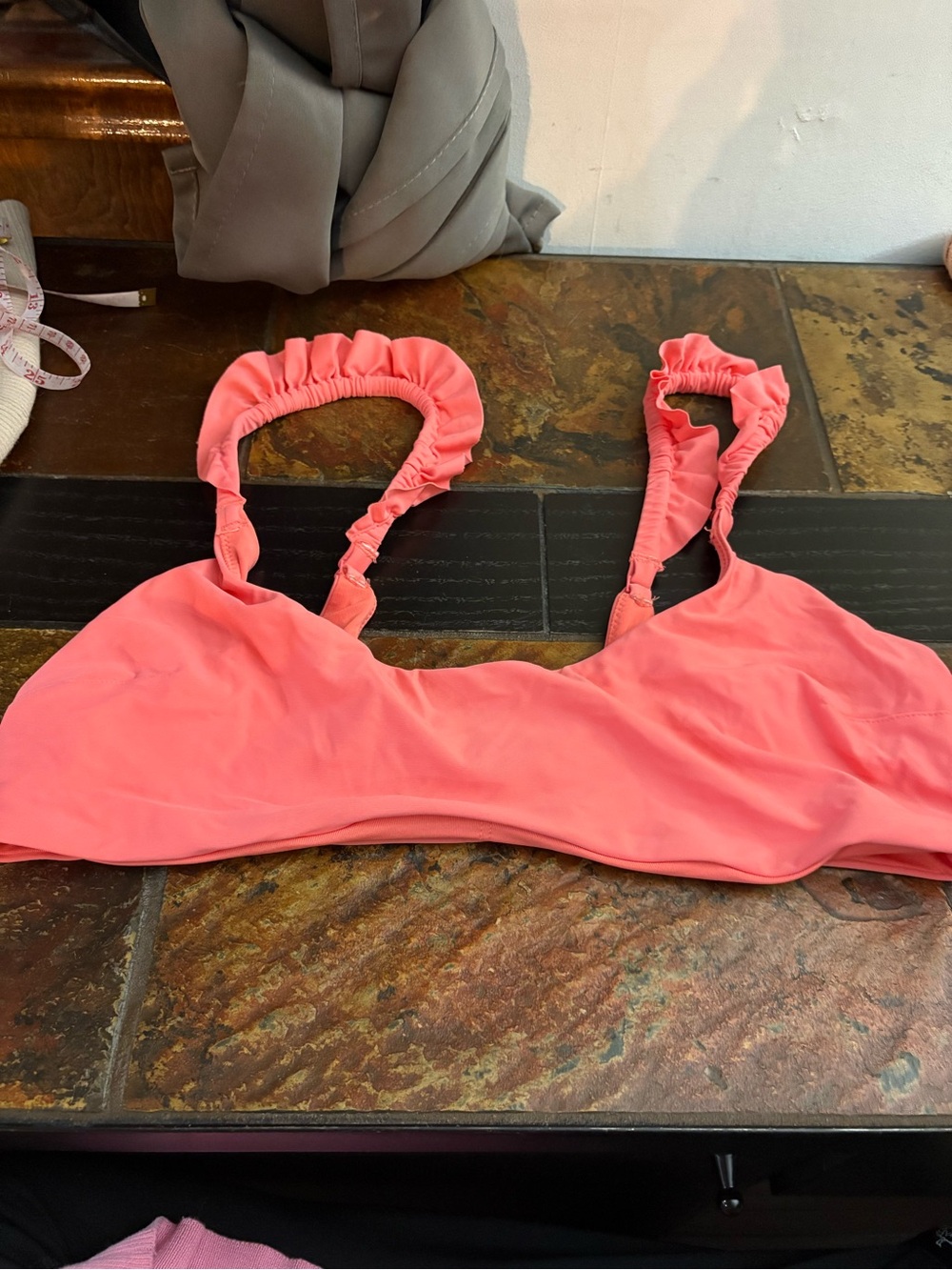 aerie Coral Pink Ruffle Strap Bikini Top